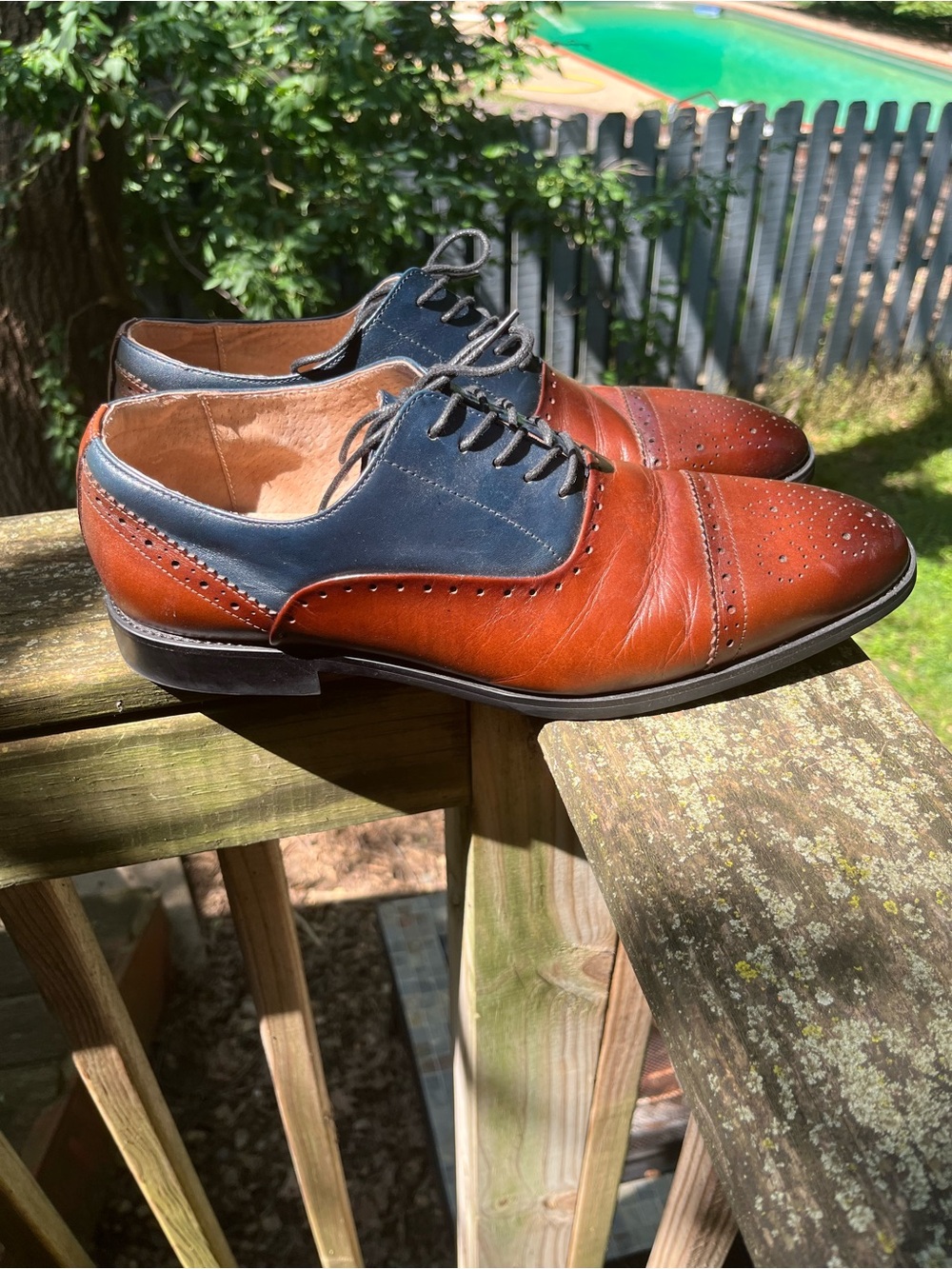 Stacy Adams Two-Tone Brown and Navy Wingtip Derby